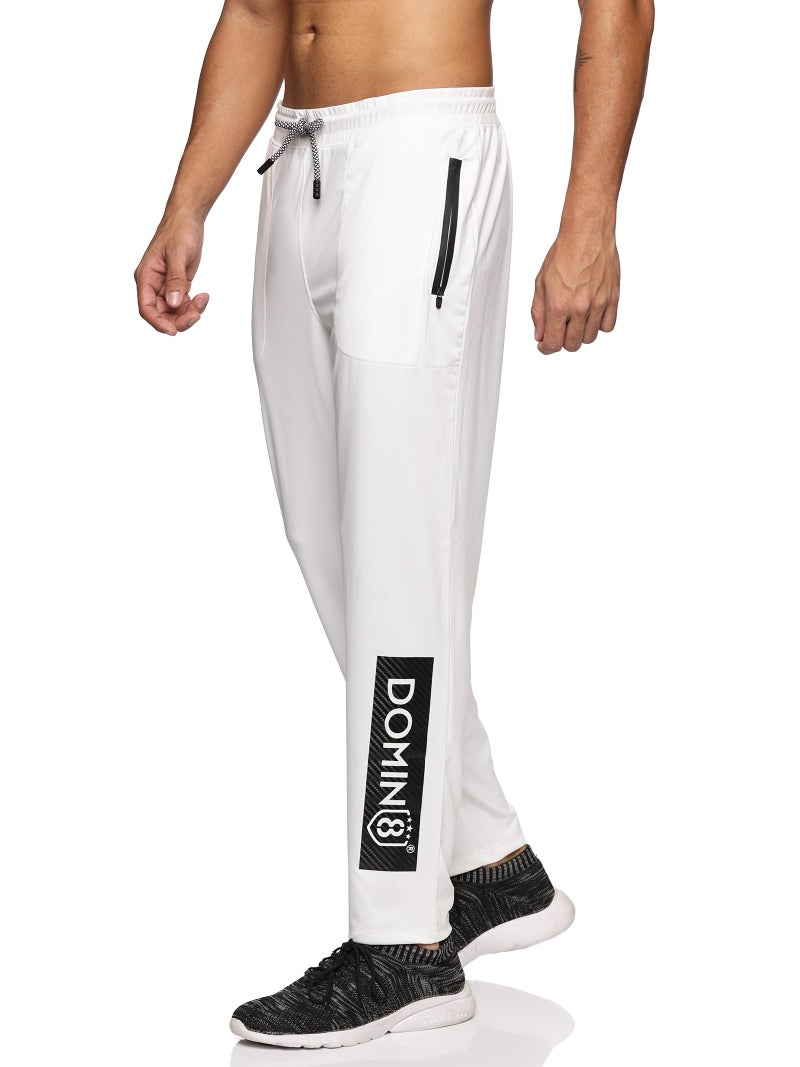DOMIN8 Men Low Rise Side Pocket with Zipper Closing & Drawstring Track Pants | Korean Fit Joggers | for Running.Gym Sports Lower | Multipurpose Lower Activewear Trousers White, Large - Image 1