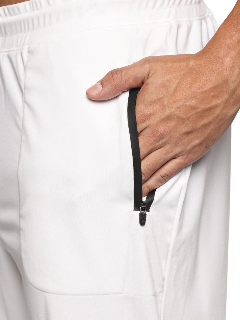 DOMIN8 Men Low Rise Side Pocket with Zipper Closing & Drawstring Track Pants | Korean Fit Joggers | for Running.Gym Sports Lower | Multipurpose Lower Activewear Trousers White, Large - Image 5
