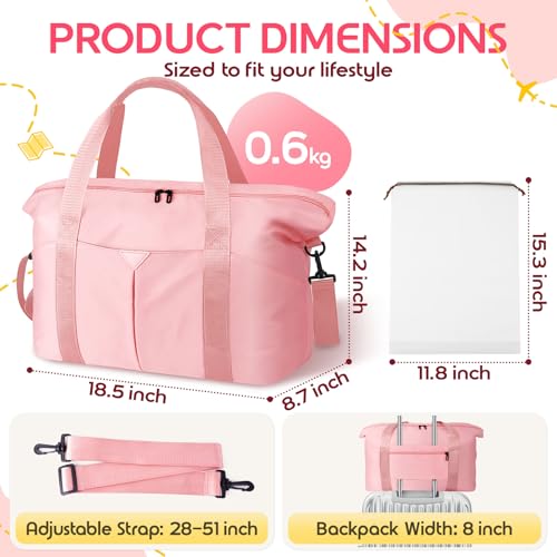 Magimack Duffle Bag for Travel Carryon Travel Bag with Trolley Sleeve Sport Gym Bag for Women Overnight Bag for Men Hospital Bag for Labor and Delivery Pink - Image 3