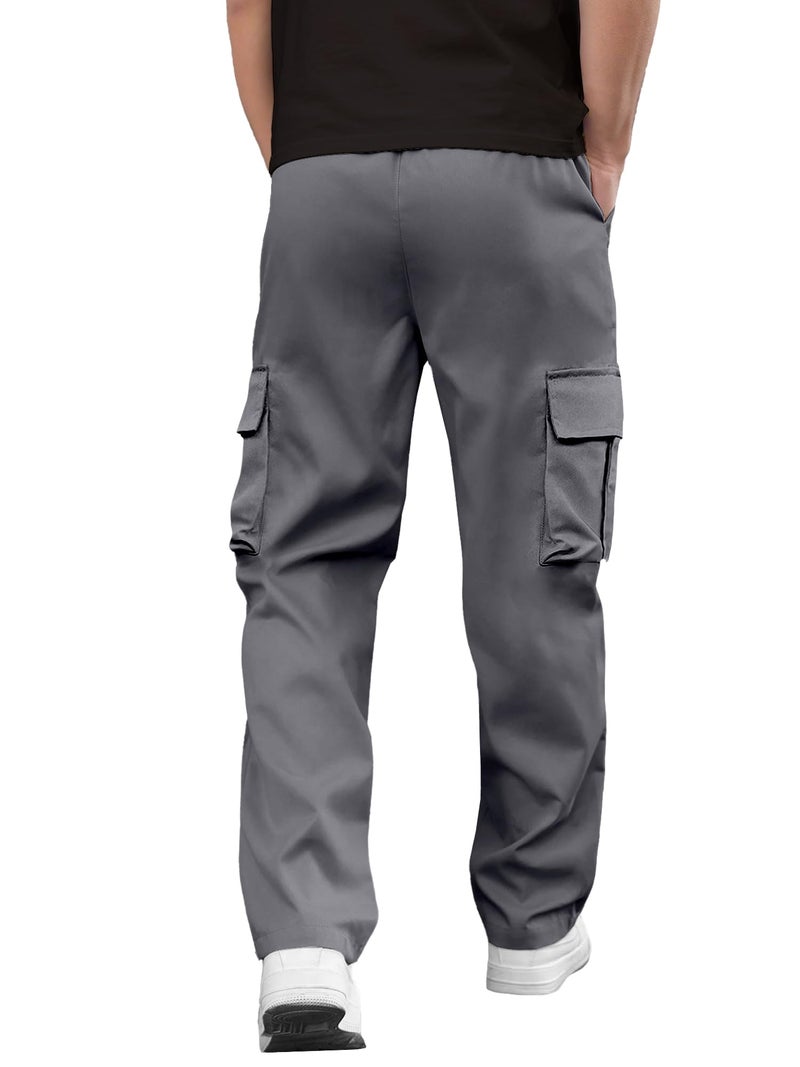 PLEPAN Men's Casual Cargo Pants Drawstring Hiking Pants Workout Tactical Joggers Sweatpants for Men Dim Grey X-Large - Image 3