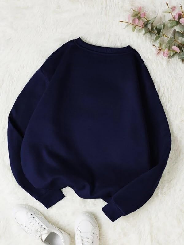 SXV Style Unisex Fleece 'Brooklyn Newyork' Printed Cool Aesthetic Drop Shoulder Oversized Round Neck Sweatshirt (M, Navyblue) - Image 2