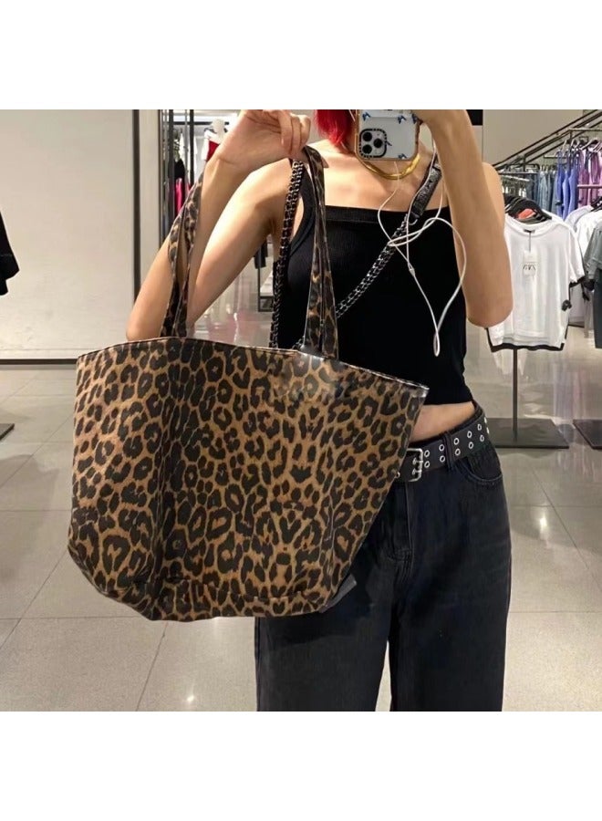 Z Women's Bag 2024 All-match Leopard Print Casual Commuter Tote Bag Large Capacity Short-distance Travel Shoulder Bag-Color:Leopard  - Image 2