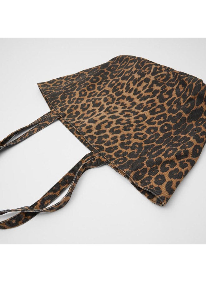 Z Women's Bag 2024 All-match Leopard Print Casual Commuter Tote Bag Large Capacity Short-distance Travel Shoulder Bag-Color:Leopard  - Image 3