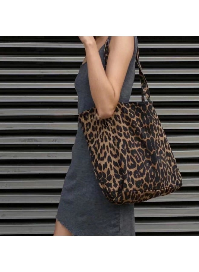 Z Women's Bag 2024 All-match Leopard Print Casual Commuter Tote Bag Large Capacity Short-distance Travel Shoulder Bag-Color:Leopard  - Image 4