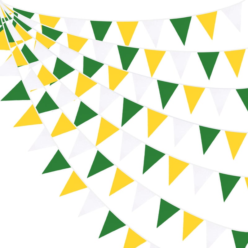 pinkblume 32Ft Yellow Green White Pennant Banner Fabric Triangle Flag Bunting Garland for Spring Summer Party Decorations Birthday Wedding Engagement Baby Shower Tea Party Outdoor Garden Hanging Decorations - Image 1