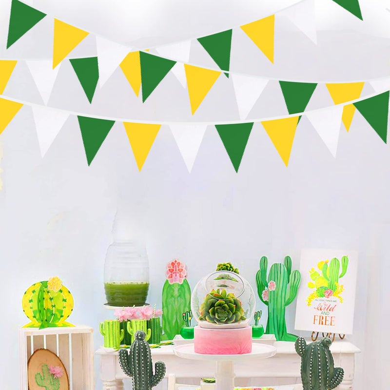 pinkblume 32Ft Yellow Green White Pennant Banner Fabric Triangle Flag Bunting Garland for Spring Summer Party Decorations Birthday Wedding Engagement Baby Shower Tea Party Outdoor Garden Hanging Decorations - Image 4