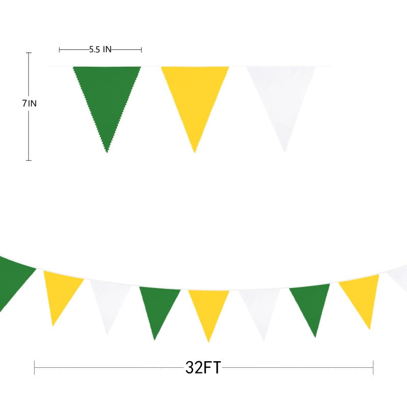 pinkblume 32Ft Yellow Green White Pennant Banner Fabric Triangle Flag Bunting Garland for Spring Summer Party Decorations Birthday Wedding Engagement Baby Shower Tea Party Outdoor Garden Hanging Decorations - Image 3
