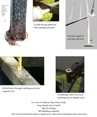Anvil No Welding Repair 1 Rusted Out Black Iron Step Railing Posts 6 Mount Slips Inside Rails one inch Square Hollow Post Handrail Bracket w 3 Square Base Plate Black Paint w Concrete Anchors - Image 3