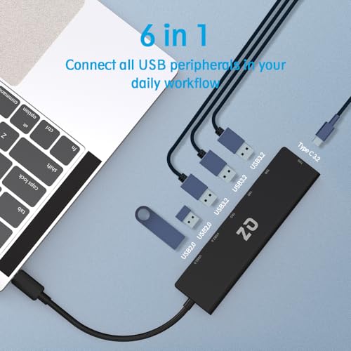 QZ [USB 3.2 10 Gbps, 6 Ports] QZ USB Hub 3.2 for Next Gen Office Work Stations, USB Type C to Type C Hub, USB-A + USB-C + USB 2.0, Type C Hub, USB C Hub for PC, Laptop and Phones - Image 3