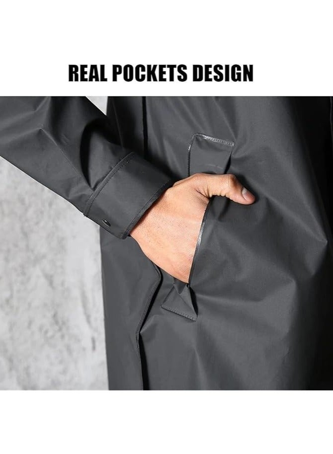 معطف مطر رجالي أسود أنيق للكبار مقاوم للماء، معطف مطر نسائي رجالي طويل مع قبعة للرحلات الخارجية والتسلق وصيد الأسماك. - Image 5
