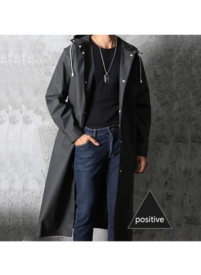 معطف مطر رجالي أسود أنيق للكبار مقاوم للماء، معطف مطر نسائي رجالي طويل مع قبعة للرحلات الخارجية والتسلق وصيد الأسماك. - Image 3