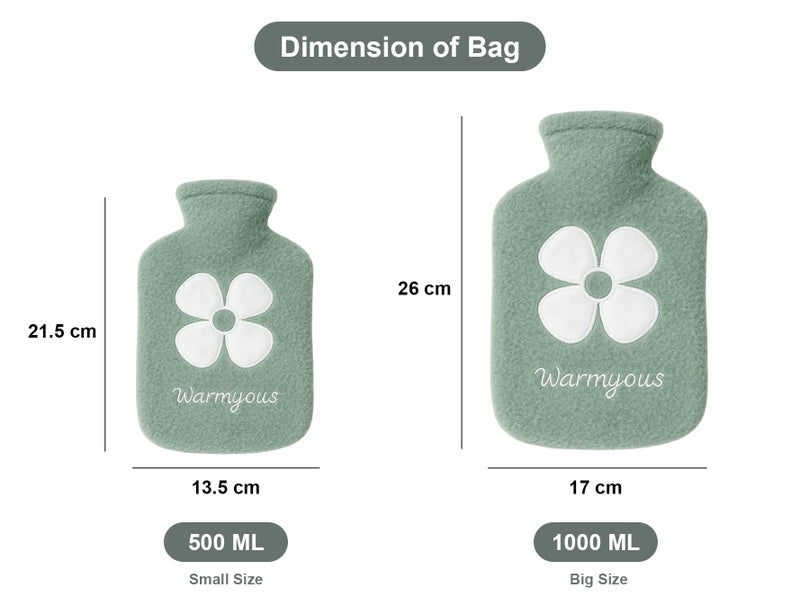 SVULINT Super Soft Plush Covered Hot and Cold Water Bag Bottle, Hot Water bag for Period Cramps Relief Bag, Heating Bottle for Body Pain Relief Therapy (Green, 500 ML) - Image 3