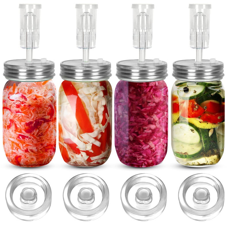 Fermentation Kit4 Glass Fermentation Weights4 Fermenting Lids4 airlocks4 Silicone Rings5 Silicone Grommet for Wide Mouth Mason Jar for SauerkrautVegetables and Other Fermented Food