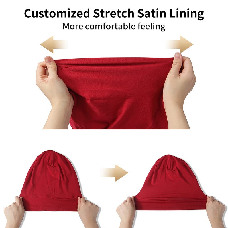 Blueelf Satin Bonnet Silk Lined Sleep Cap- Adjustable Hair Cover for Women Men Frizzy Hair Night Cap Patients Care Wine Red - Image 5