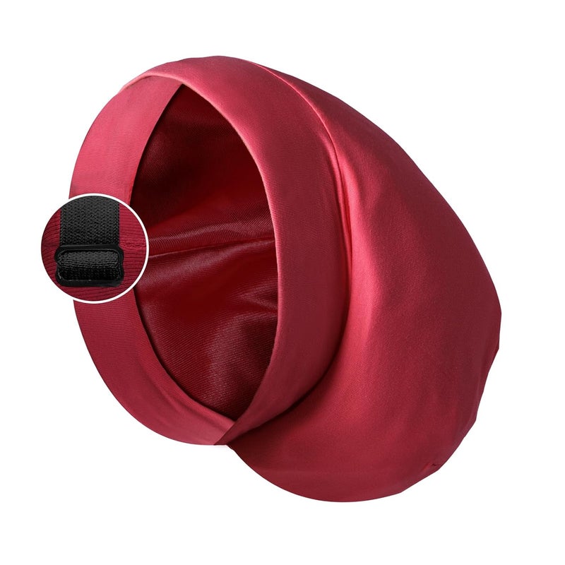 Blueelf Satin Bonnet Silk Lined Sleep Cap- Adjustable Hair Cover for Women Men Frizzy Hair Night Cap Patients Care Wine Red - Image 1