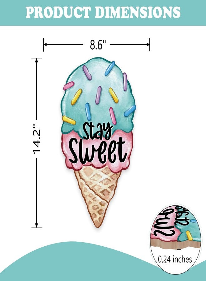 Bolisom Welcome Summer Ice Cream Front Door Sign, Stay Sweet Wood Plaque Hanger Outdoor Outside Porch Home Decor, Farmhouse Wooden Wreath Indoor Wall Hanging Decoration - Image 2