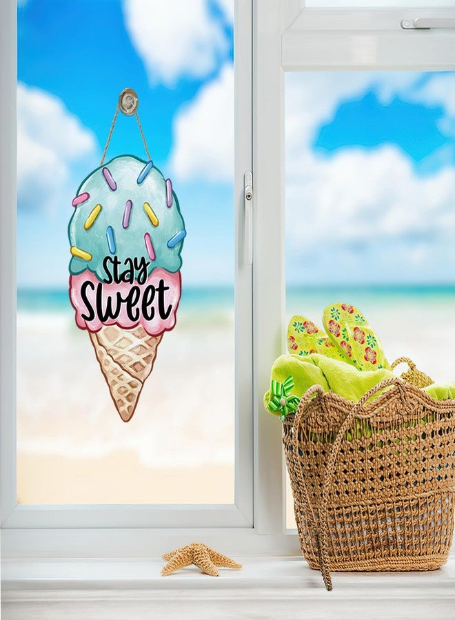 Bolisom Welcome Summer Ice Cream Front Door Sign, Stay Sweet Wood Plaque Hanger Outdoor Outside Porch Home Decor, Farmhouse Wooden Wreath Indoor Wall Hanging Decoration - Image 5