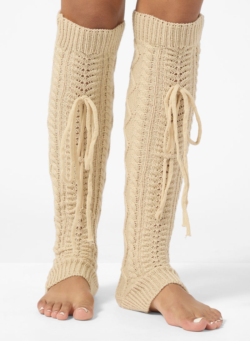 جينجر مدفأة ساق بنقشة دانتيل فوق الركبة - Image 1