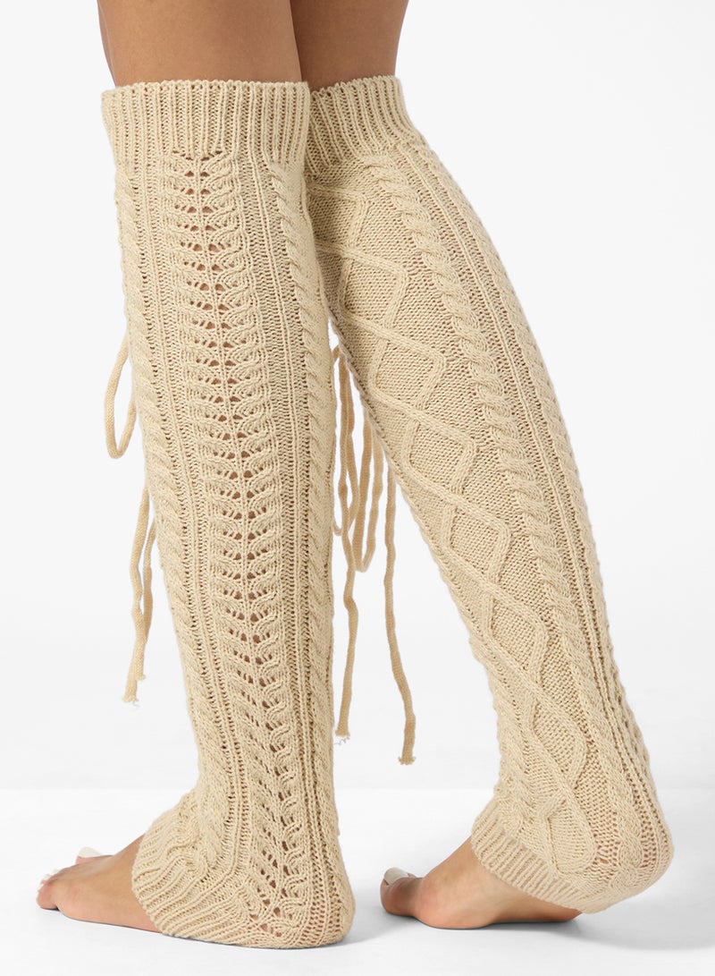 جينجر مدفأة ساق بنقشة دانتيل فوق الركبة - Image 2