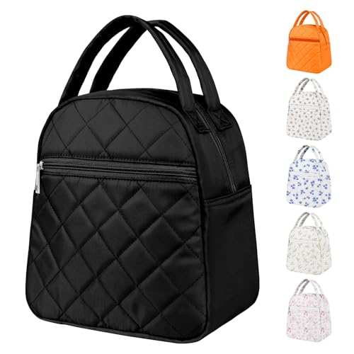 Paquesta Lunch Bag Women Stylish Quilted Lunch Boxes for Adult Fit and Fresh Cooler Insulated Lunchbox for Work Large 11 Liters Cute Compact Lunchbag Waterproof Black - Image 1