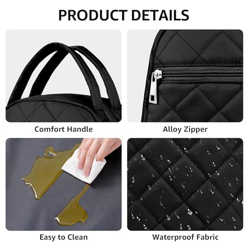 Paquesta Lunch Bag Women Stylish Quilted Lunch Boxes for Adult Fit and Fresh Cooler Insulated Lunchbox for Work Large 11 Liters Cute Compact Lunchbag Waterproof Black - Image 4