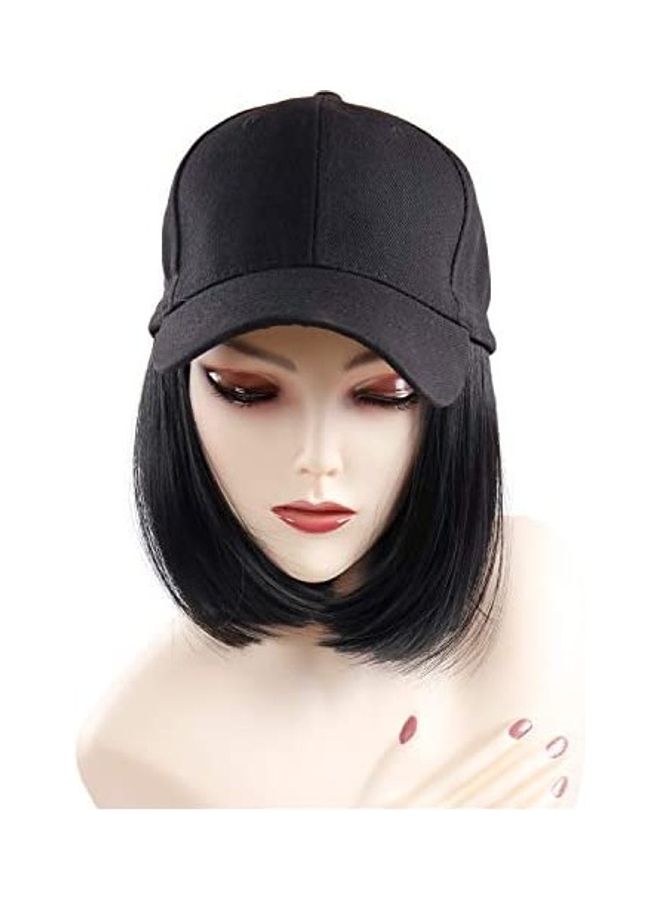 NIBEMINENT Short Straight Hair Wig With Cap Black 18inch