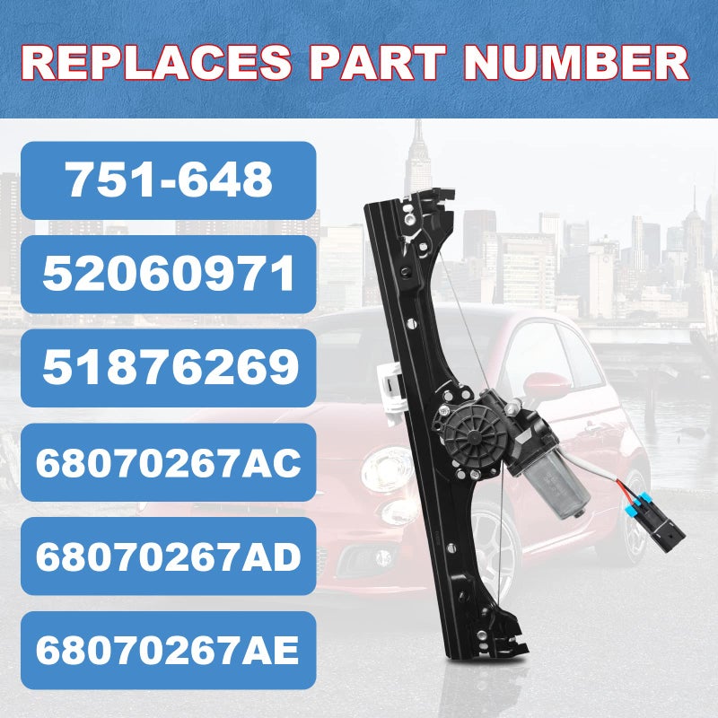YIUIY Front Left Power Window Regulator And Motor Assembly Compatible with Fiat 500 1.4L 2012 2013 2014 2015 2016 2017 2018 2019 Replaces Part Number 751-648: 68070267AC 68070267AD 68070267AE - Driver Side - Image 2