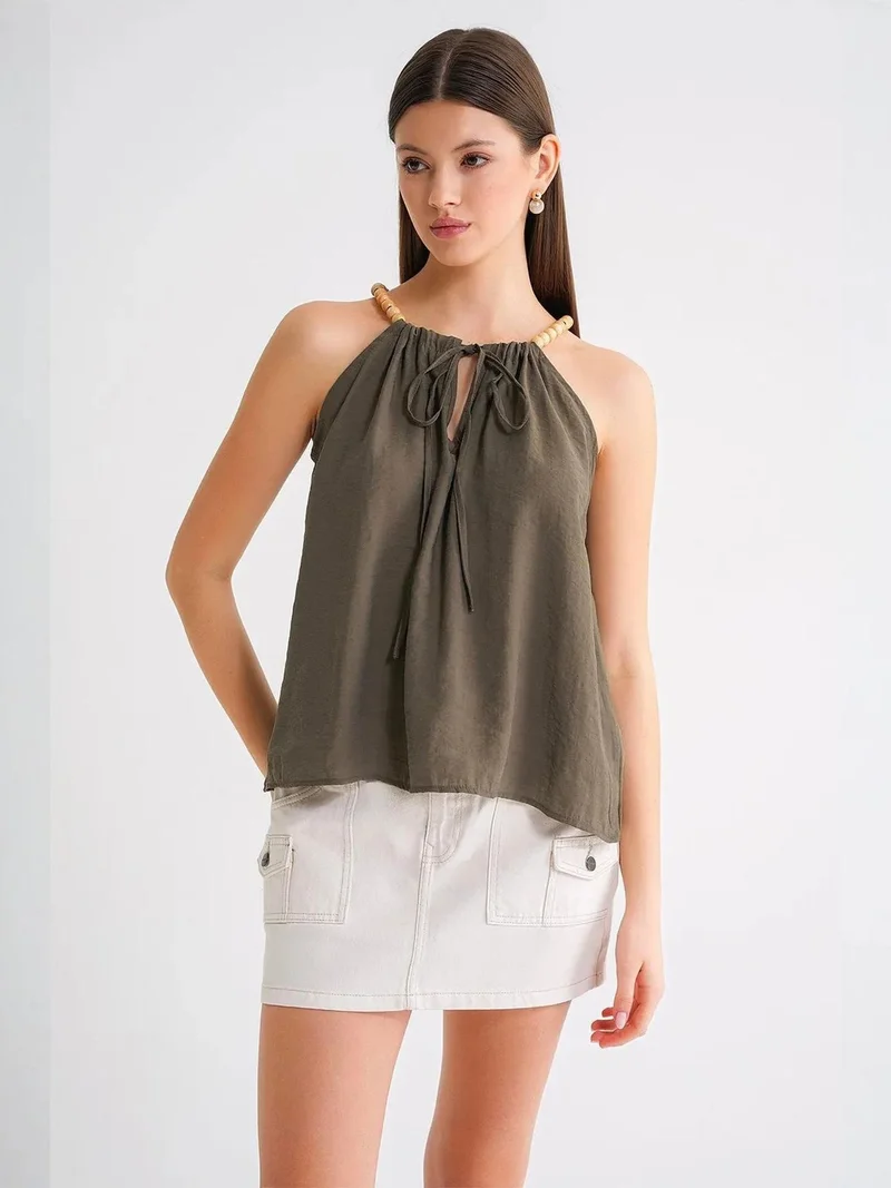 MixRay Mixray Accessory Detailed Halter Neck Modal Top