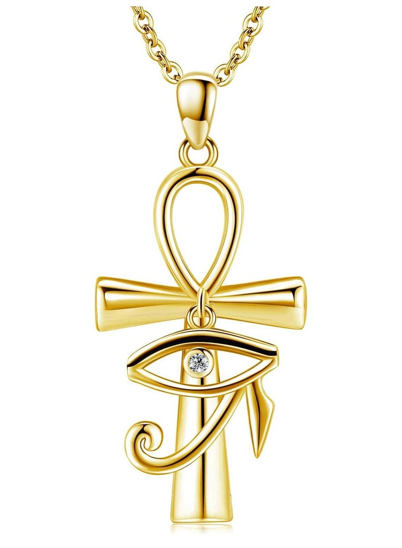 Julia Store 18K Gold Plated Eye of Horus Ankh Necklace - Image 1