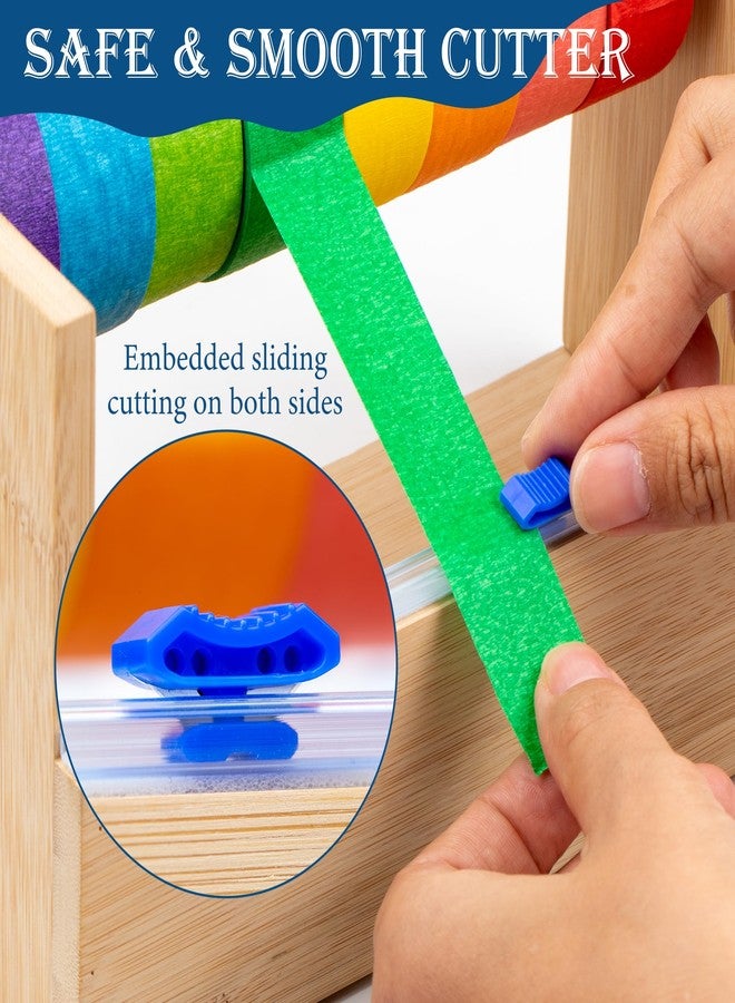 HOMAR موزع شريط لاصق خشبي، موزع شريط لاصق متعدد اللفات، حامل قاطع شريط واشي لتغليف الهدايا، منظم تخزين أشرطة الحرف اليدوية المكتبية للمكتب والمنزل والمدرسة، قاطع منزلق - Image 3