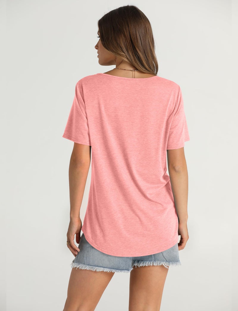 OFEEFAN Summer Shirts for Women Trendy Plus Size Tunic Tops for Leggings Coral 2XL - Image 3
