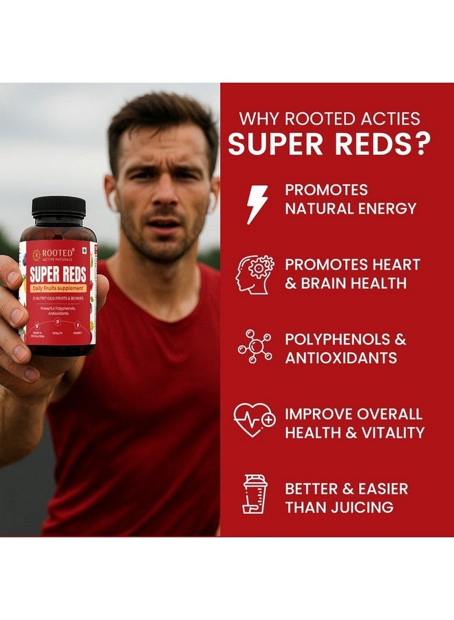 Rooted Active's Super Red Tablets for Men & Women | Comprehensive Daily Supplement with 21+ Nutritious Fruits & Berries | Daily Fruits Supplement | Supports Heart Health, Energy, Immunity (60 Tablets) - Image 3
