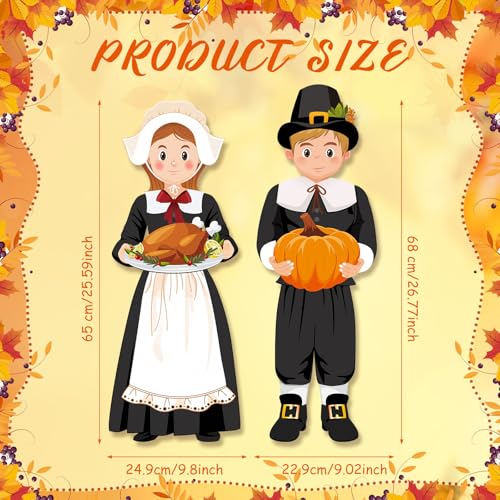 Capoda 2 Pcs Thanksgiving Hanging Sign Decorations Thanksgiving Pilgrim Boy and Girl Wood Porch Sign Turkey Pumpkin Door Decorations for Autumn Harvest Party Front Door Porch Home Wall Decor Supplies - Image 3