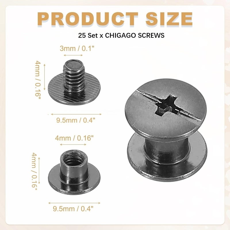 25 Sets M4x12mm Chicago Screw Rivets Gun Black Cross Head Stud Bolt Connectors For DIY Leather Belt Bag Craft Binding Multiple Colors - Image 2