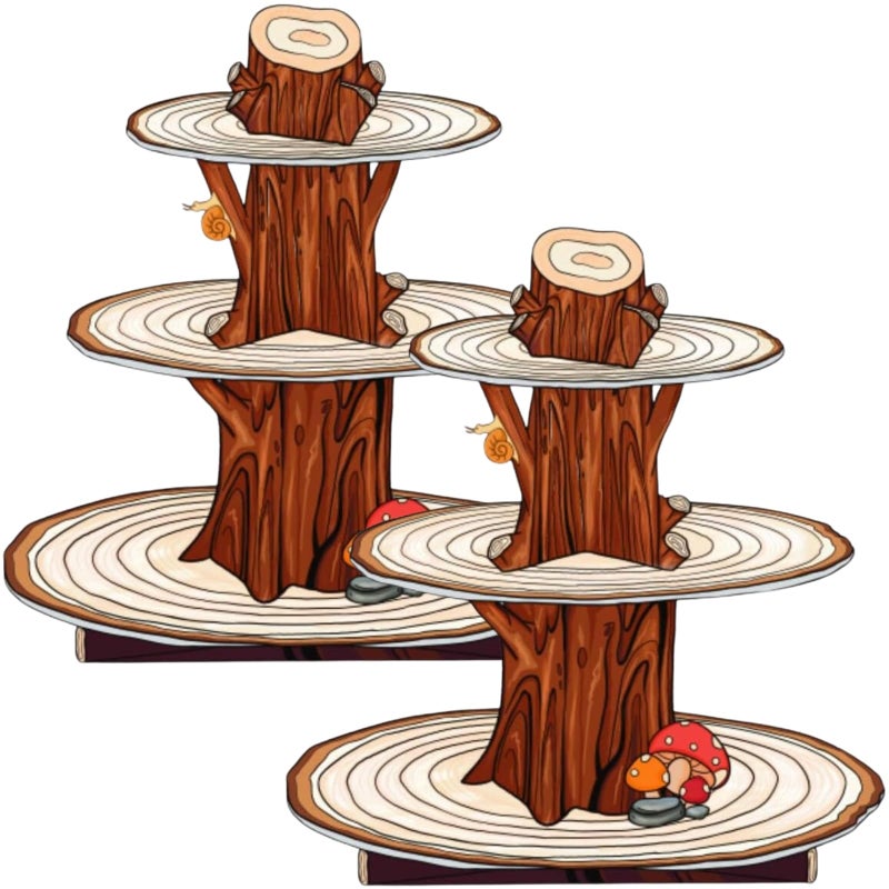 BACUTHY 2 Pack Woodland Baby Shower Decorations Cupcake Stands: Cake Topper Stand Western Party Decors Supplies Favors, Baby Kids Boys Girls Birthday Safari Camping Mushroom Theme Cardboard Cupcake Holders - Image 1