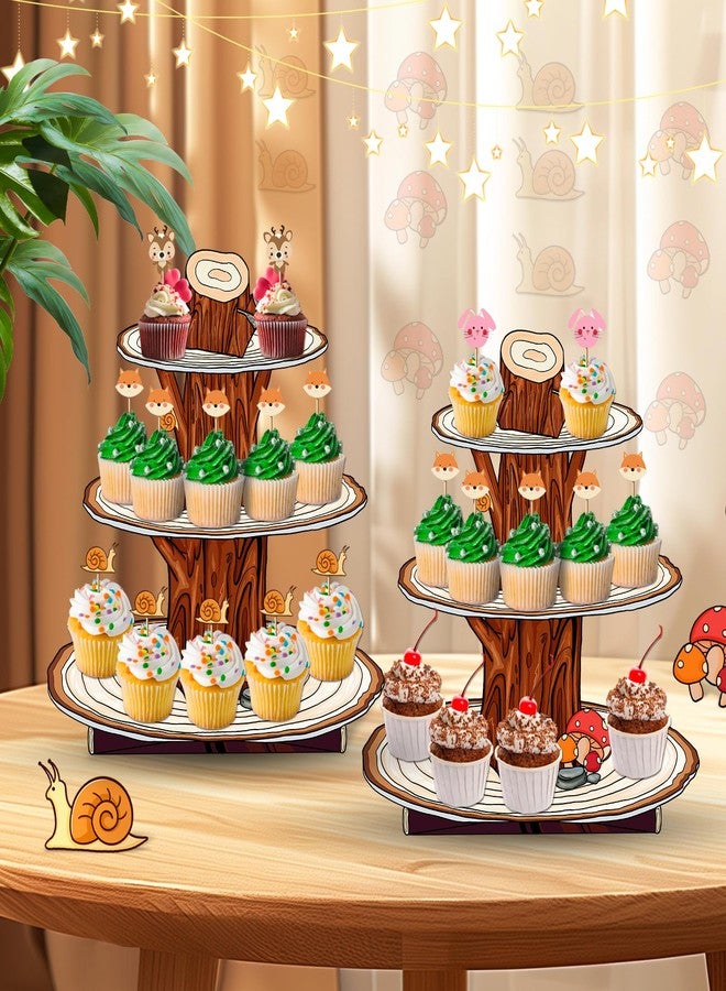 BACUTHY 2 Pack Woodland Baby Shower Decorations Cupcake Stands: Cake Topper Stand Western Party Decors Supplies Favors, Baby Kids Boys Girls Birthday Safari Camping Mushroom Theme Cardboard Cupcake Holders - Image 2