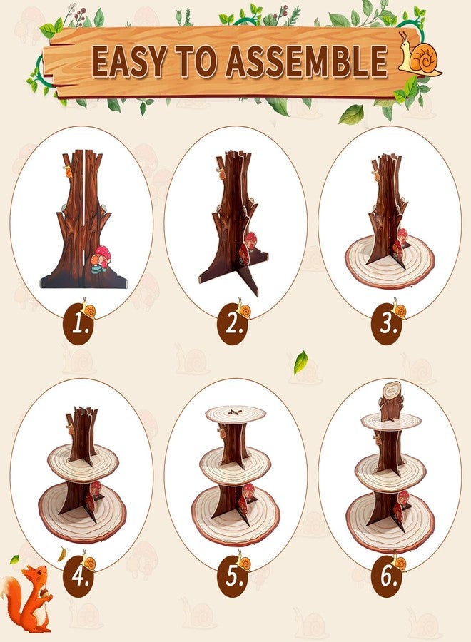 BACUTHY 2 Pack Woodland Baby Shower Decorations Cupcake Stands: Cake Topper Stand Western Party Decors Supplies Favors, Baby Kids Boys Girls Birthday Safari Camping Mushroom Theme Cardboard Cupcake Holders - Image 5