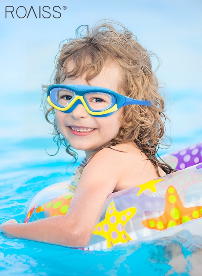 roaiss 2 Pcs Kids Swim Goggles Set, Waterproof Anti-fog Swimming Goggles with Integrated Earplugs, Clear Vision Pool Goggles for Boys Girls Age 3-15 Youth, Blue and Yellow  - Image 2