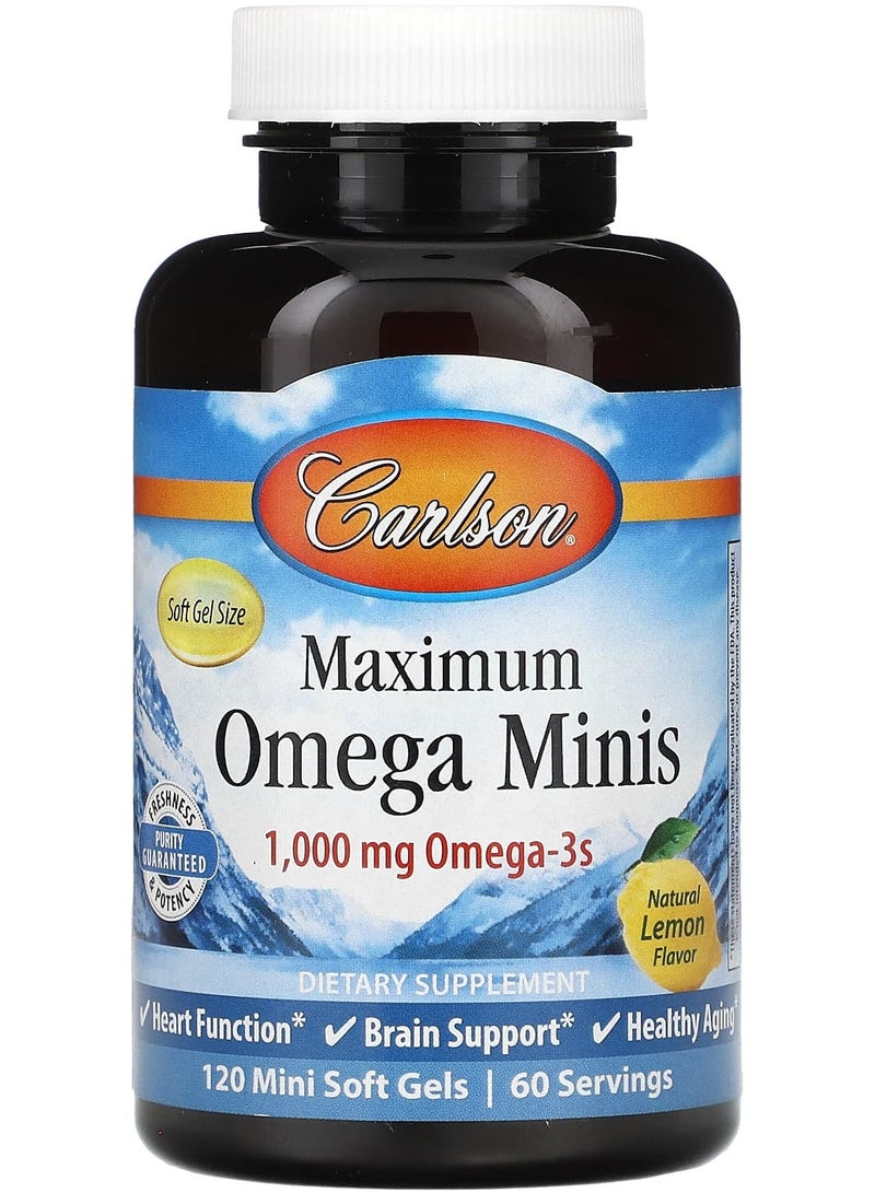 Maximum Omega Minis, Natural Lemon, 1,000 mg, 120 Mini Softgels (500 mg per Soft Gel)