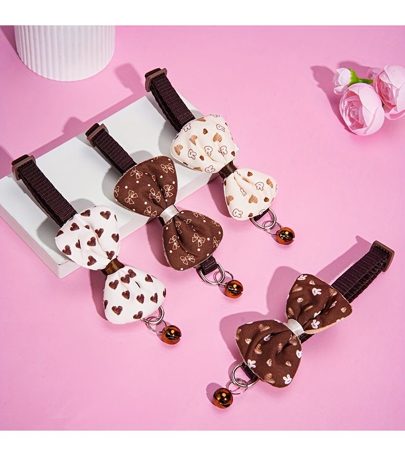 One Size White Heart Pet Cat Collar With Bow Removable Bell for Small Medium Cats - Image 3