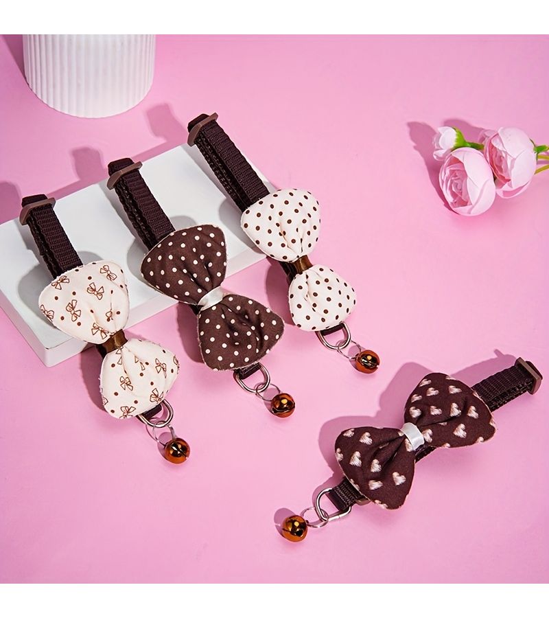 One Size White Heart Pet Cat Collar With Bow Removable Bell for Small Medium Cats - Image 5