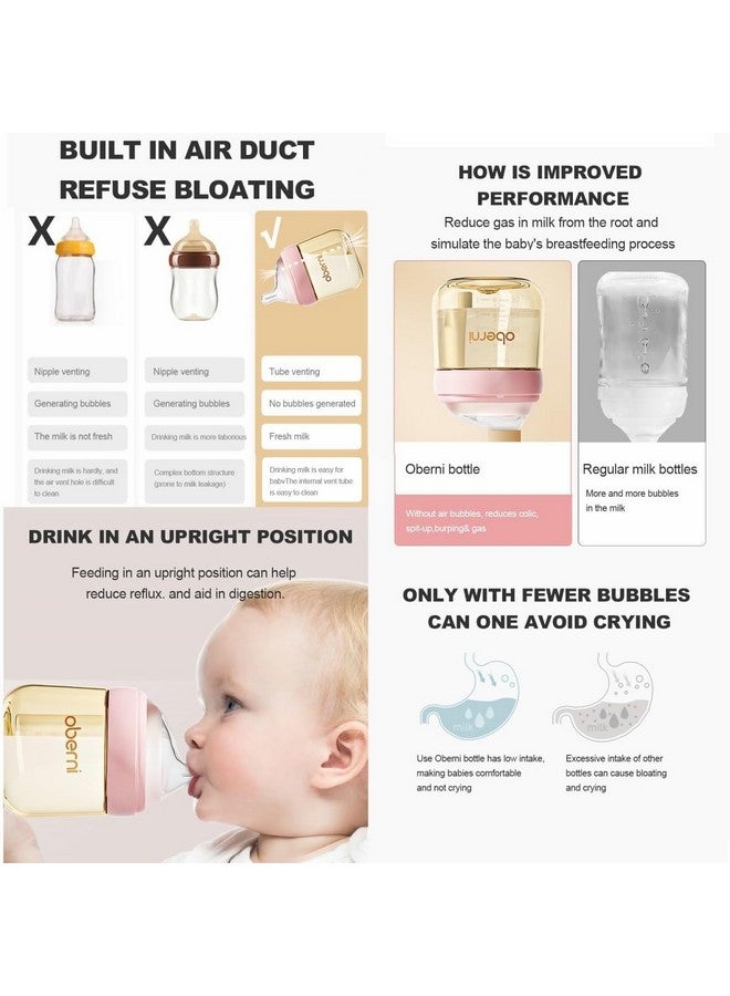 Oberni PPSU Baby Bottles, Anti Colic Breastfeeding Bottles with Natural Response Nipples, Wide Neck Baby Bottle for Babies, Newborn 0-6 Months, BPA Free-Off-Centered Nipple-Size S(5 Ounce, Pink, PPSU) - Image 4