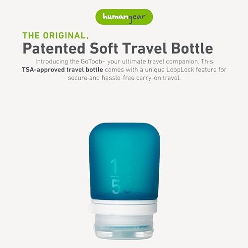 humangear GoToob+ (Small) | Refillable Silicone Travel Bottle | Locking Lid | Food-Safe Material | Teal, Small (1.7 fl.oz; 53ml) - Image 2