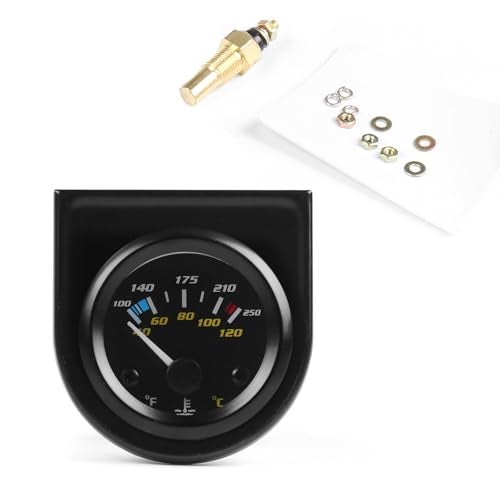 Dyno Racing 2 52mm Pointer Car Water Temperature Gauge 40120 Celsius 100250 Fahrenheit Water Temperature Temp Gauge White Light with 18NPT Sensor Car Meter - Image 1