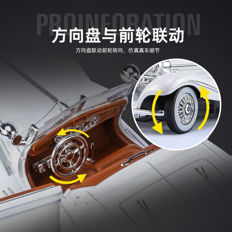 Jinlifang Alloy Model Children'S Toy 1:24 Mercedes-Benz 500K Classic Car Sound And Light Pull Back 4 Door Foam Box - Image 3