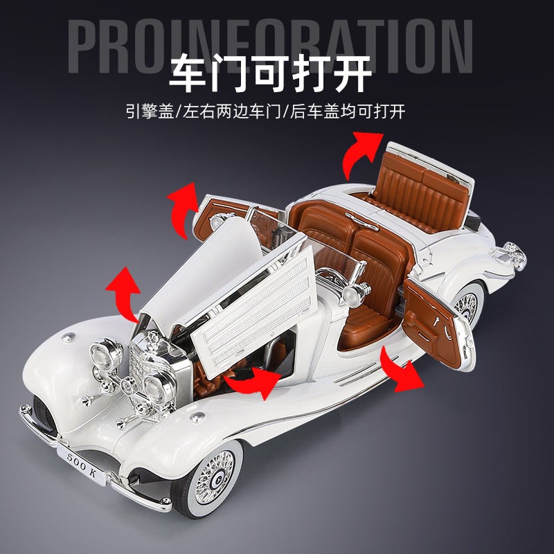 Jinlifang Alloy Model Children'S Toy 1:24 Mercedes-Benz 500K Classic Car Sound And Light Pull Back 4 Door Foam Box - Image 4