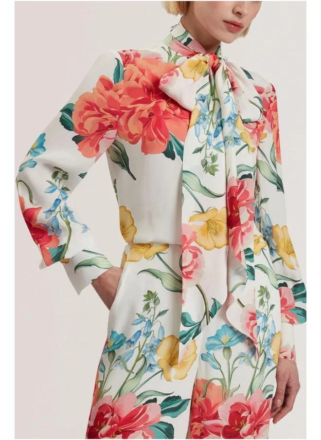 تيد بيكر Luusile Scarf Detail Printed Long Sleeve Top