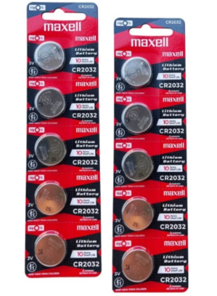 ماكسل 10 قطع من بطاريات ماكسيل CR2032 ليثيوم 3 فولت يابانية