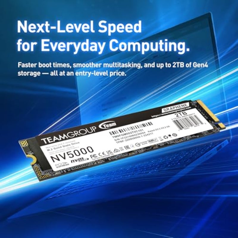 SSD للكمبيوتر المحمول وسطح المكتب مع ذاكرة تخزين مؤقت SLC، عامل شكل NVMe PCIe Gen4x4 M.2 2280، لون أسود، سرعة قراءة/كتابة تصل إلى 4500/1900 ميجابايت/ثانية - Image 2