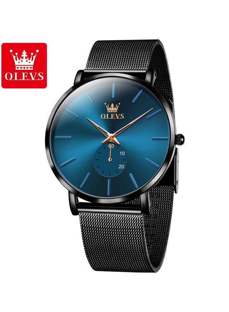 أوليفز ساعات  للرجال بسيطة للغاية ورفيعة للغاية ومستقلة من جهة ثانية ساعة يد مقاومة للماء رفيعة وبسيطة ذات وجه كبير مع حزام فولاذي ميلانو - Image 1